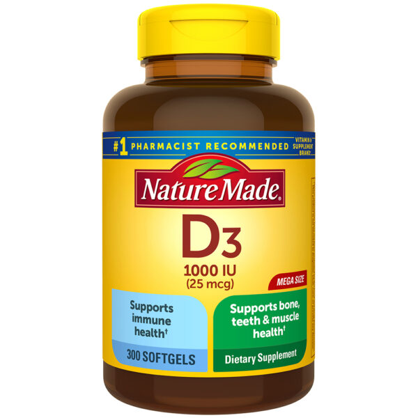 Nature Made Vitamin D3, 25 Mcg, Softgels, Mega Size